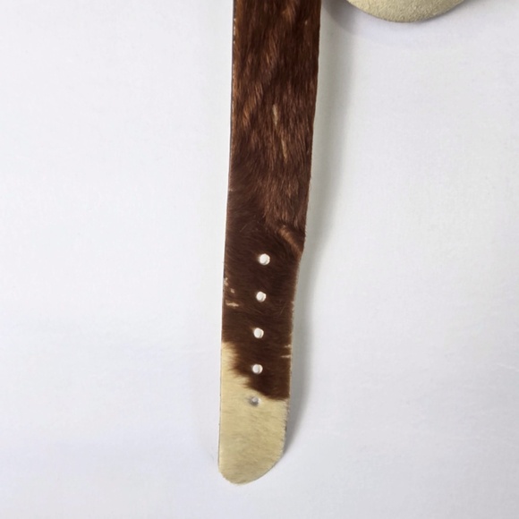 Genuine Cowhide Hair On Hide Leather Belt Womens 36 Brown White - Picture 6 of 15